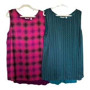 Bundle of 2 Halogen High Low Pink Purple Plaid Teal Geo Blouses Size XL